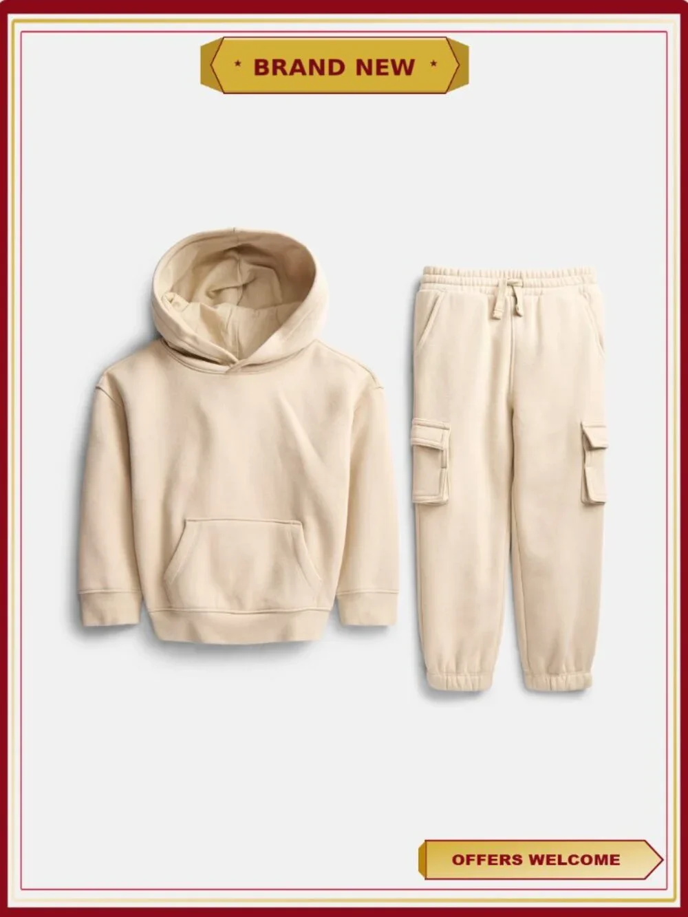 Toddler Boys Fleece Hoodie Cargo Pants 2-Piece Set